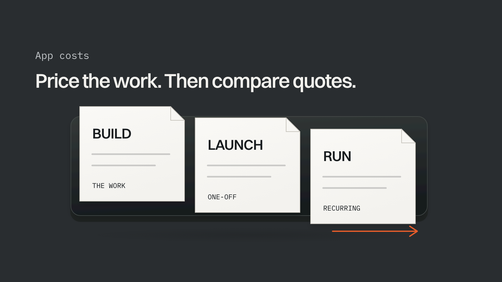 Building, launching and running an app, priced as separate jobs.